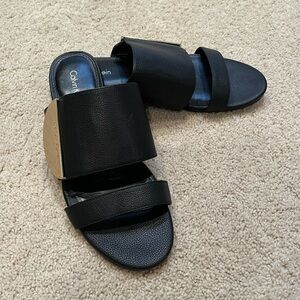 Calvin Klein Black Leather Slides